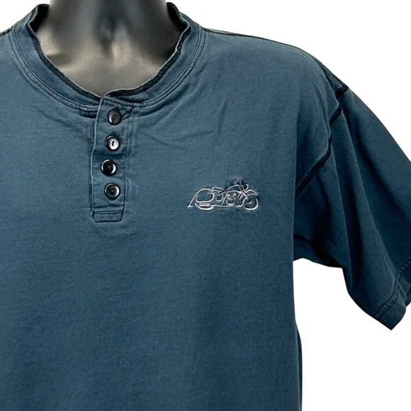 Vintage 90s Easyriders Magazine Henley T Shirt Mens Large Blue Biker Motorcycles - Picture 1 of 7